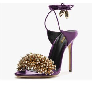 Zszszsu Purple Open Pointed Toe Fashion Stiletto High Heels Ankle Strap Sandals